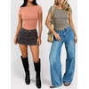 image:imageANRABESS Womens Cap Sleeve Boat Neck Ruched Crop Top Soft Ribbed Slim Fitted Tee Going Out Casual Shirt for SummerCoral