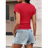 image:imageANRABESS Womens Cap Sleeve Boat Neck Ruched Crop Top Soft Ribbed Slim Fitted Tee Going Out Casual Shirt for SummerRed