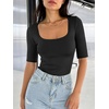 image:imageANRABESS Womens Half Sleeve Tops Square Neck Slim Fit TShirt Summer 2026 Fashion Casual Basic Tee Shirts Spring Work OutfitsBlack