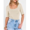 image:imageANRABESS Womens Half Sleeve Tops Square Neck Slim Fit TShirt Summer 2026 Fashion Casual Basic Tee Shirts Spring Work OutfitsParchment
