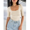 image:imageANRABESS Womens Half Sleeve Tops Square Neck Slim Fit TShirt Summer 2026 Fashion Casual Basic Tee Shirts Spring Work OutfitsParchment