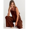 image:imageANRABESS Womens Jumpsuits Overalls Linen Wide Leg Jumpers Casual Summer Fall Outfits 2026 Beach Vacation Clothes with PocketsDark Brown
