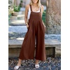 image:imageANRABESS Womens Jumpsuits Overalls Linen Wide Leg Jumpers Casual Summer Fall Outfits 2026 Beach Vacation Clothes with PocketsDark Brown