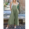 image:imageANRABESS Womens Jumpsuits Overalls Linen Wide Leg Jumpers Casual Summer Fall Outfits 2026 Beach Vacation Clothes with PocketsPea Green