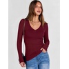 image:imageANRABESS Womens Long Sleeve Deep V Neck Tops  Basic Tee Shirt Slim Fit Stretchy Soft Breathable Rib Knit Fabric Fall Winter Layer Casual Work VacationEvery Day WearDeep Red