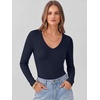 image:imageANRABESS Womens Long Sleeve Deep V Neck Tops  Basic Tee Shirt Slim Fit Stretchy Soft Breathable Rib Knit Fabric Fall Winter Layer Casual Work VacationEvery Day WearNavy Blue
