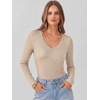 image:imageANRABESS Womens Long Sleeve Deep V Neck Tops  Basic Tee Shirt Slim Fit Stretchy Soft Breathable Rib Knit Fabric Fall Winter Layer Casual Work VacationEvery Day WearBeige