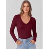 image:imageANRABESS Womens Long Sleeve Deep V Neck Tops  Basic Tee Shirt Slim Fit Stretchy Soft Breathable Rib Knit Fabric Fall Winter Layer Casual Work VacationEvery Day WearDeep Red