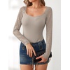 image:imageANRABESS Womens Long Sleeve Shirts Scoop Neck Lace Going Out Tops Slim Fit Rib Knit Casual Blouses 2026 Fall Fashion OutfitsBeige