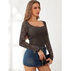 image:imageANRABESS Womens Long Sleeve Shirts Scoop Neck Lace Going Out Tops Slim Fit Rib Knit Casual Blouses 2026 Fall Fashion OutfitsCoffee