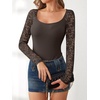 image:imageANRABESS Womens Long Sleeve Shirts Scoop Neck Lace Going Out Tops Slim Fit Rib Knit Casual Blouses 2026 Fall Fashion OutfitsCoffee