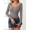 image:imageANRABESS Womens Long Sleeve Shirts Scoop Neck Lace Going Out Tops Slim Fit Rib Knit Casual Blouses 2026 Fall Fashion OutfitsDark Khaki