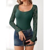 image:imageANRABESS Womens Long Sleeve Shirts Scoop Neck Lace Going Out Tops Slim Fit Rib Knit Casual Blouses 2026 Fall Fashion OutfitsDeep Green