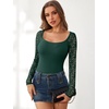 image:imageANRABESS Womens Long Sleeve Shirts Scoop Neck Lace Going Out Tops Slim Fit Rib Knit Casual Blouses 2026 Fall Fashion OutfitsDeep Green
