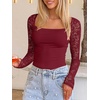 image:imageANRABESS Womens Long Sleeve Shirts Scoop Neck Lace Going Out Tops Slim Fit Rib Knit Casual Blouses 2026 Fall Fashion OutfitsDeep Red