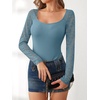 image:imageANRABESS Womens Long Sleeve Shirts Scoop Neck Lace Going Out Tops Slim Fit Rib Knit Casual Blouses 2026 Fall Fashion OutfitsGrey Blue