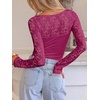 image:imageANRABESS Womens Long Sleeve Shirts Scoop Neck Lace Going Out Tops Slim Fit Rib Knit Casual Blouses 2026 Fall Fashion OutfitsHot Pink