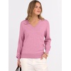 image:imageANRABESS Womens Long Sleeve V Neck Sweaters 2026 Fall Casual Classic Soft Loose Fit Basic Pullover Jumper TopCoral Pink