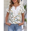 image:imageANRABESS Womens Short Sleeve Tops Boho V Neck Lace Shirts Dressy Casual Blouses Summer Cute Tunic 2026 Trendy Fashion ClothesLeaf Print