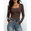 image:imageANRABESS Womens Square Neck Long Sleeve Shirts Comfy Double Lined Slim Fitted Tops Fall Basic Tees for Going Out amp CasualCoffee