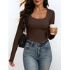 image:imageANRABESS Womens Square Neck Long Sleeve Shirts Comfy Double Lined Slim Fitted Tops Fall Basic Tees for Going Out amp CasualCoffee