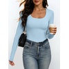 image:imageANRABESS Womens Square Neck Long Sleeve Shirts Comfy Double Lined Slim Fitted Tops Fall Basic Tees for Going Out amp CasualLight Blue