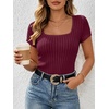 image:imageANRABESS Womens Square Neck Tops Soft Lightweight Rib Knit Sweater Short Sleeve Slim Fit Shirts Summer Casual Outfits 2026Burgundy