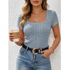 image:imageANRABESS Womens Square Neck Tops Soft Lightweight Rib Knit Sweater Short Sleeve Slim Fit Shirts Summer Casual Outfits 2026Light Blue