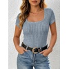 image:imageANRABESS Womens Square Neck Tops Soft Lightweight Rib Knit Sweater Short Sleeve Slim Fit Shirts Summer Casual Outfits 2026Light Blue