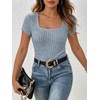 image:imageANRABESS Womens Square Neck Tops Soft Lightweight Rib Knit Sweater Short Sleeve Slim Fit Shirts Summer Casual Outfits 2026Light Blue