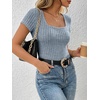 image:imageANRABESS Womens Square Neck Tops Soft Lightweight Rib Knit Sweater Short Sleeve Slim Fit Shirts Summer Casual Outfits 2026Light Blue