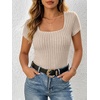 image:imageANRABESS Womens Square Neck Tops Soft Lightweight Rib Knit Sweater Short Sleeve Slim Fit Shirts Summer Casual Outfits 2026Light Khaki