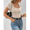 image:imageANRABESS Womens Square Neck Tops Soft Lightweight Rib Knit Sweater Short Sleeve Slim Fit Shirts Summer Casual Outfits 2026Light Khaki