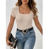 image:imageANRABESS Womens Square Neck Tops Soft Lightweight Rib Knit Sweater Short Sleeve Slim Fit Shirts Summer Casual Outfits 2026Light Khaki