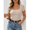 image:imageANRABESS Womens Square Neck Tops Soft Lightweight Rib Knit Sweater Short Sleeve Slim Fit Shirts Summer Casual Outfits 2026Light Khaki