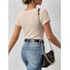 image:imageANRABESS Womens Square Neck Tops Soft Lightweight Rib Knit Sweater Short Sleeve Slim Fit Shirts Summer Casual Outfits 2026Light Khaki