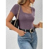 image:imageANRABESS Womens Square Neck Tops Soft Lightweight Rib Knit Sweater Short Sleeve Slim Fit Shirts Summer Casual Outfits 2026Purple