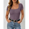 image:imageANRABESS Womens Square Neck Tops Soft Lightweight Rib Knit Sweater Short Sleeve Slim Fit Shirts Summer Casual Outfits 2026Purple