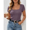image:imageANRABESS Womens Square Neck Tops Soft Lightweight Rib Knit Sweater Short Sleeve Slim Fit Shirts Summer Casual Outfits 2026Purple