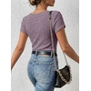 image:imageANRABESS Womens Square Neck Tops Soft Lightweight Rib Knit Sweater Short Sleeve Slim Fit Shirts Summer Casual Outfits 2026Purple