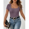 image:imageANRABESS Womens Square Neck Tops Soft Lightweight Rib Knit Sweater Short Sleeve Slim Fit Shirts Summer Casual Outfits 2026Purple