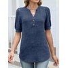 image:imageANRABESS Womens Tops Puff Short Sleeve Henley Shirt Dressy Casual Blouses Summer Sweater 2026 Spring Business Cute TunicsBlue