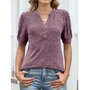 image:imageANRABESS Womens Tops Puff Short Sleeve Henley Shirt Dressy Casual Blouses Summer Sweater 2026 Spring Business Cute TunicsPurple