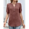 image:imageANRABESS Womens Tops Puff Short Sleeve Henley Shirt Dressy Casual Blouses Summer Sweater 2026 Spring Business Cute TunicsRust