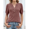 image:imageANRABESS Womens Tops Puff Short Sleeve Henley Shirt Dressy Casual Blouses Summer Sweater 2026 Spring Business Cute TunicsRust