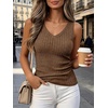 image:imageANRABESS Womens V Neck Tank Tops Soft Comfy Ribbed Knit Slim Fitted Going Out Shirts Summer Outfits for Travel Work DailyBrown