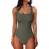image:imageANRABESS Bodysuits for Women Soft Cozy Ribbed Knit Scoop Neck Sleeveless Tank Top Versatile for Daily Work TravelArmy Green