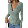 image:imageANRABESS Long Sleeve Shirts for Women Sexy Sweater V Neck Ribbed Knit Slim Fit Wrap Top 2026 Fall Casual Fashion ClothesLight Green