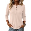 image:imageANRABESS Womens 34 Sleeve Length Waffle Knit Tops Dressy Casual V Neck Button Henley Shirts 2026 Spring Basic Tee ClothesParchment