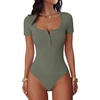 image:imageANRABESS Womens BodysuitsShort Sleeve Scoop Neck Top Fitted Ribbed Knit Soft Going Out Henley ShirtsTravel Work Body SuitArmy Green